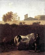 DUJARDIN, Karel Italian Landscape with Herdsman and a Piebald Horse sg oil painting artist